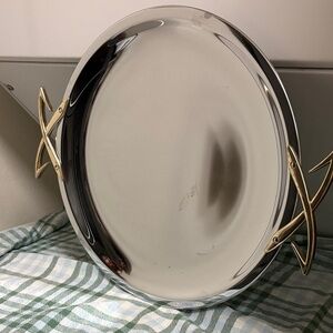 Vintage Kromex Silver cocktail Tray with Gold Accent Handles